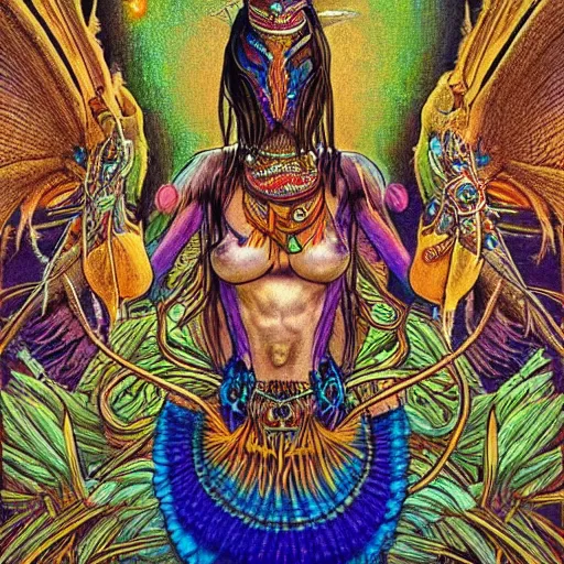 Prompt: fantasy art, highly detailed, beautiful, surreal, ayahuasca shaman, by moebius