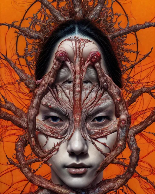 Prompt: realistic detailed image of skin ripping off the body, conjuring psychedelic background, part by takato yamamoto, part by alex gray, ross tran, james jean, ultra realistic, octane render, highly detailed, 8 k, trending on artstation, cosmic, symmetry, masterpiece