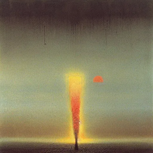 Prompt: a city being annihilated by nuclear hellfire, a nuclear blast, painted by zdzislaw beksinski, melancholy