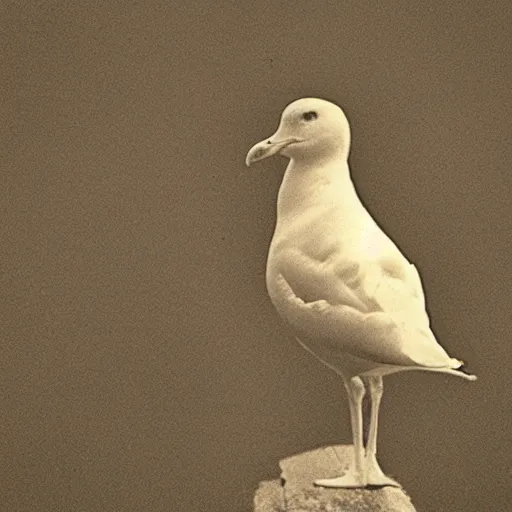 Image similar to portrait, extreme close up, sepia, beautiful light - iconic photo of seagull smoking cigarette, stares at the camera, night sky, stars, bruce gilden, leica s, fuji 8 0 0, grainy, low light