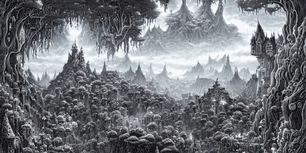 Image similar to a fantasy lanscape by joe fenton and bob ross