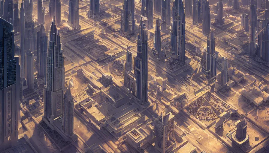 Image similar to very very small dubai city, by ilya kuvshinov, rtx rendering, octane render 1 2 8 k, maya, extreme high intricate details by tom bagshaw, medium shot, close up shot, composition by sana takeda, lighting by greg rutkowski