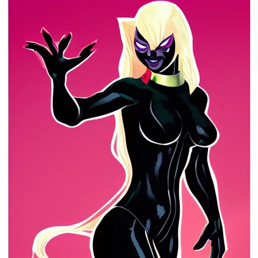 Prompt: Black Cat marvel character, polygon poster art