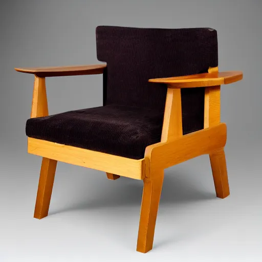 Image similar to midcentury modern wooden chair in the style of mies van der rough high end photoshoot