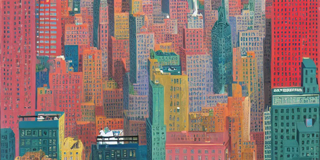 Image similar to new york city by wes anderson, david hockney