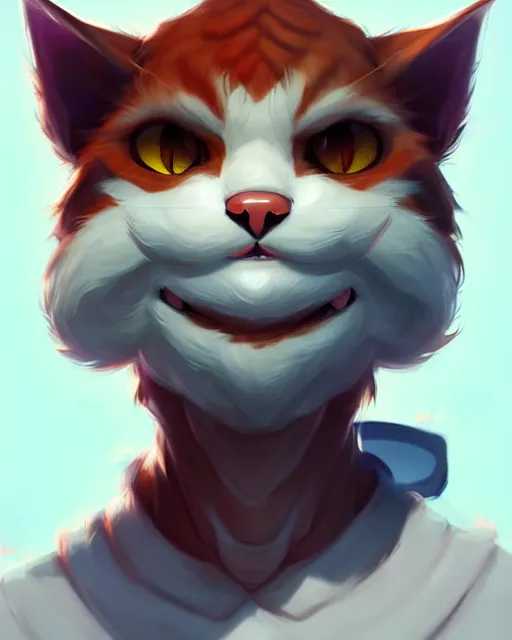 Image similar to character concept art of a male anthropomorphic furry cat | | cute - fine - face, pretty face, key visual, realistic shaded perfect face, fine details by stanley artgerm lau, wlop, rossdraws, james jean, andrei riabovitchev, marc simonetti, and sakimichan, trending on artstation