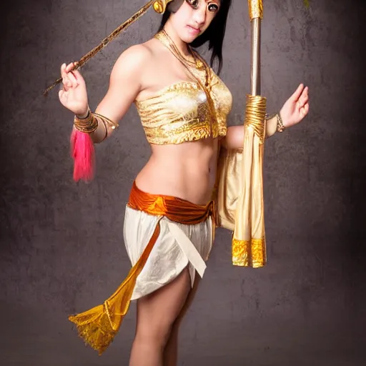 Image similar to young greek italian woman as ramayana, cosplay, studio lighting