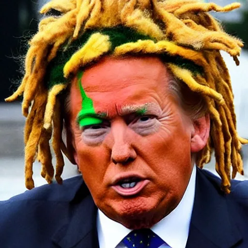 Image similar to Donald Trump with rasta hairstyle, realistic, ultra detailed