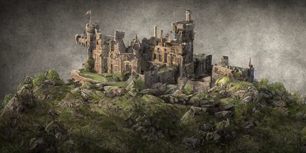 Image similar to a abandoned castle on the edge of a high cliff, 8 k, shallow depth of field, intricate detail, concept art,