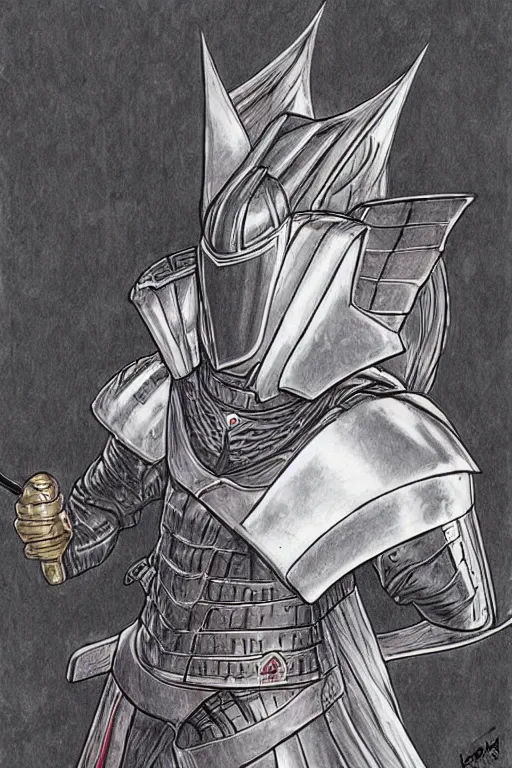 Image similar to Elon Musk as a knight in the style of Berserk, by Kentaro Miura