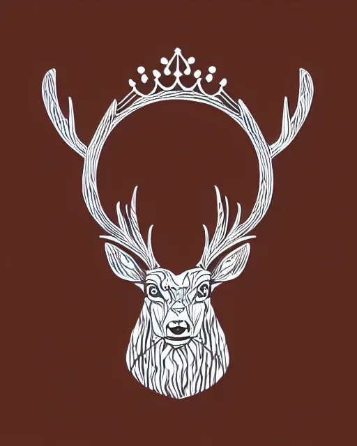 Image similar to logo, stag wearing a crown, line art