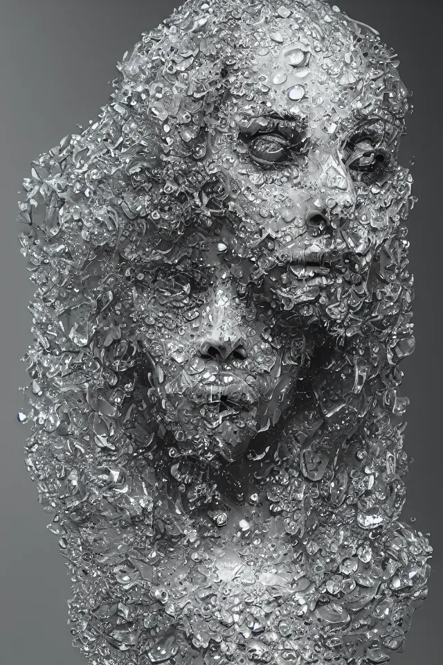 Prompt: a sculpture made of water and crystal, bust, portrait, fashion model, future, harper's bazaar, vogue, magazine, insanely detailed and intricate, concept art, ornate, luxury, elite, elegant, trending on artstation, by Ruan Jia, Kenneth Willardt, Ross Tran, WLOP, Andrei Riabovitchev.