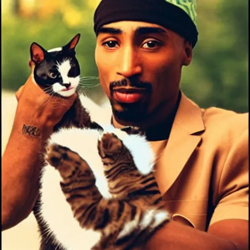 Image similar to tupac holding a cat, 4 k