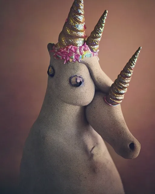 Image similar to photo of a childrens birthday cake unicorn designed by beksinski, bokeh