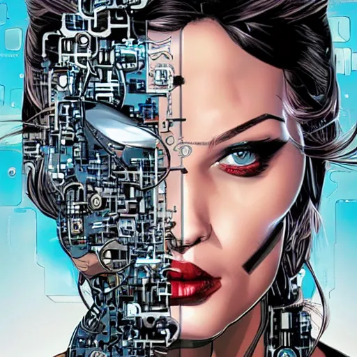 Image similar to a portrait of a beautiful cybernetically enhanced woman, by marvel comics and sandra chevrier