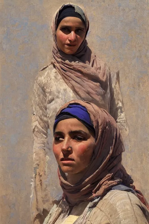 Image similar to Richard Schmid and Jeremy Lipking and Antonio Rotta full length portrait painting of a young beautiful traditonal berber woman from north africa