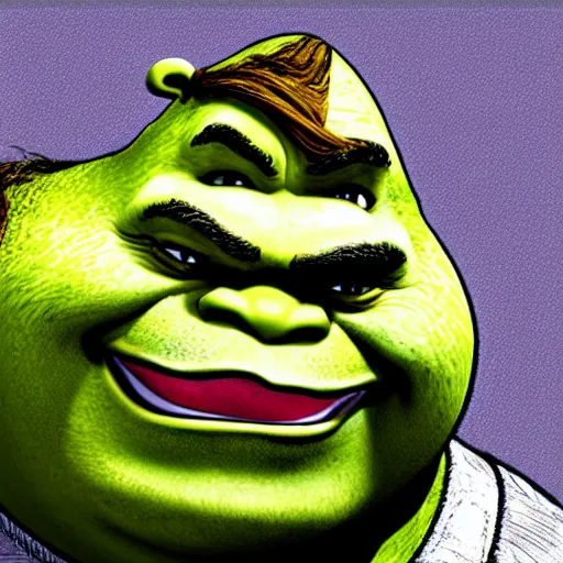 Prompt: courtroom sketch of Shrek