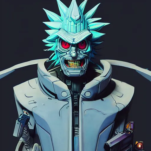 Image similar to 2 0 7 7 decepticon rick sanchez by charles vess and james jean and erik jones and rhads, inspired by ghost in the shell, beautiful fine face features, intricate high details, sharp, ultradetailed, 3 d octane render