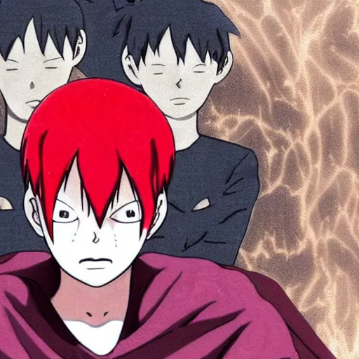 Image similar to gaara redrawn as mob psycho