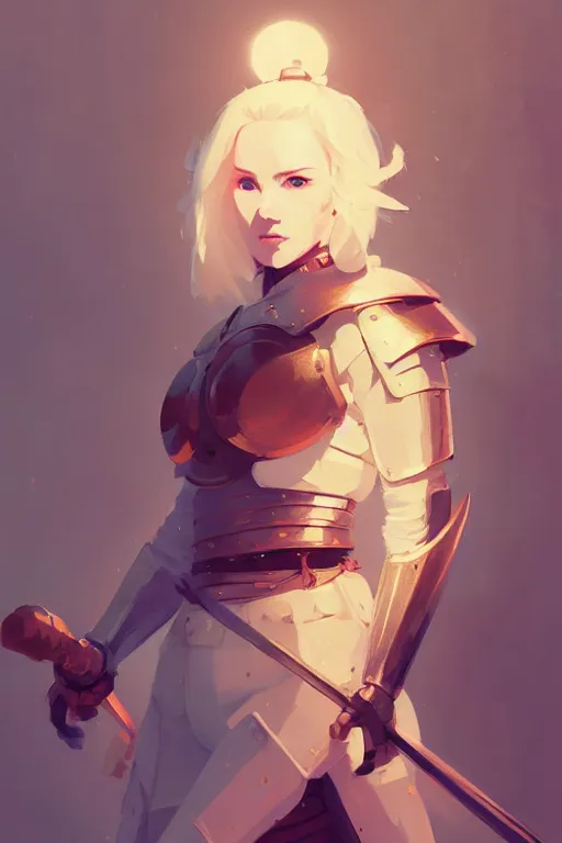 Prompt: portrait of a beautiful female blonde beauty samurai in complex and shiny armor by atey ghailan, by greg rutkowski, by greg tocchini, by james gilleard, by joe fenton, by kaethe butcher, dynamic lighting, gradient light blue, brown, blonde cream and white color scheme, grunge aesthetic