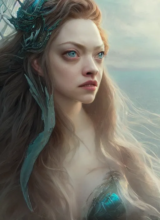 Prompt: princess amanda seyfried as ariel, hyper realistic face, beautiful eyes, fantasy art, in the style of greg rutkowski, intricate, hyper detailed, smooth