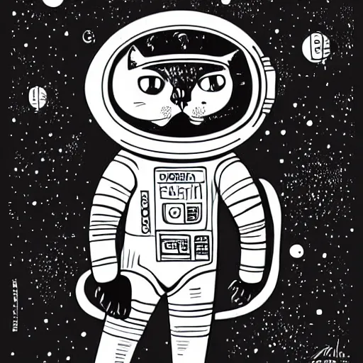 Image similar to mcbess illustration of a cat in a spacesuit