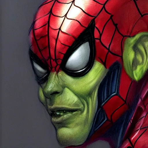 Image similar to a sketch of spider man as green goblin as iron man | venom movie | ~ ~ cinematic ~ ~ lighting | award - winning | closeup portrait | by donato giancola and mandy jurgens and charlie bowater | featured on artstation | pencil sketch | sci - fi alien