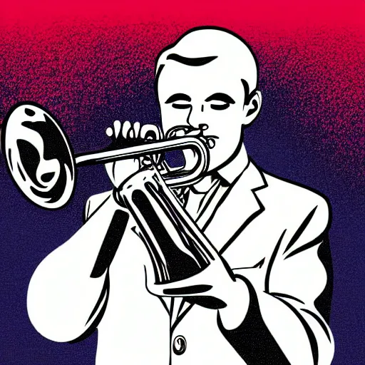 Prompt: detailed pop art comic illustration of a person playing a trumpet