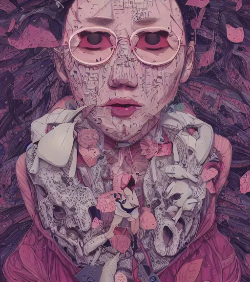 Prompt: portrait, nightmare anomalies, leaves with a razor blade by miyazaki, violet and pink and white palette, illustration, kenneth blom, mental alchemy, james jean, pablo amaringo, naudline pierre, contemporary art, hyper detailed