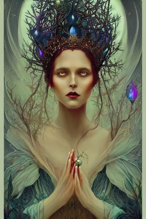 Image similar to jeweled Crown, other worldly, fairy autumn court, art nouveau, by Anato Finnstark, Tom Bagshaw, Brom