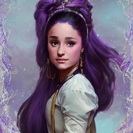 Prompt: Ariana Grande with long purple hair, D&D, fantasy, intricate, cinematic lighting, highly detailed, digital painting, artstation, concept art, smooth, sharp focus, illustration, art by Artgerm and Greg Rutkowski and Alphonse Mucha