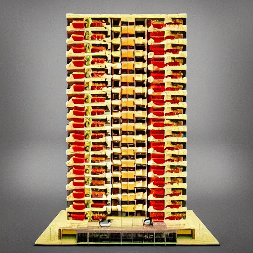 Prompt: building made out of pizza in tokyo, symmetry, hyper realistic, octance render