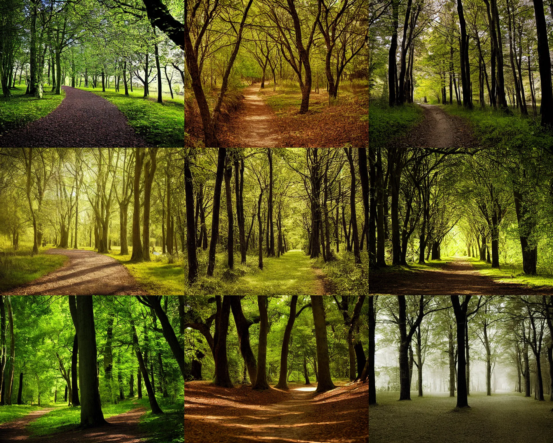 Prompt: award-winning photo of a shaded forest path