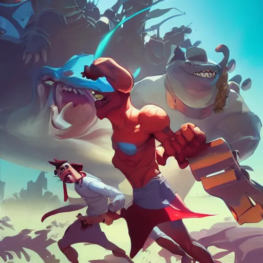 Image similar to hero world street sharks, behance hd by jesper ejsing, by rhads, makoto shinkai and lois van baarle, ilya kuvshinov, rossdraws global illumination