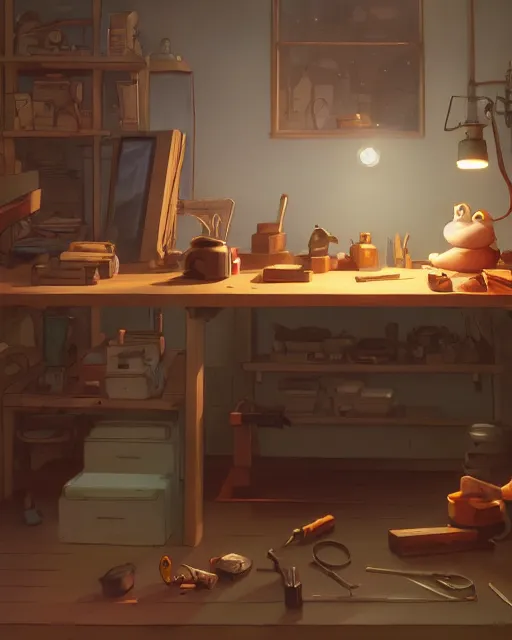 Prompt: tools on working table at woodworker shop, detailed, cory loftis, james gilleard, atey ghailan, makoto shinkai, goro fujita, studio ghibli, rim light, exquisite lighting, clear focus, very coherent, plain background, soft painting