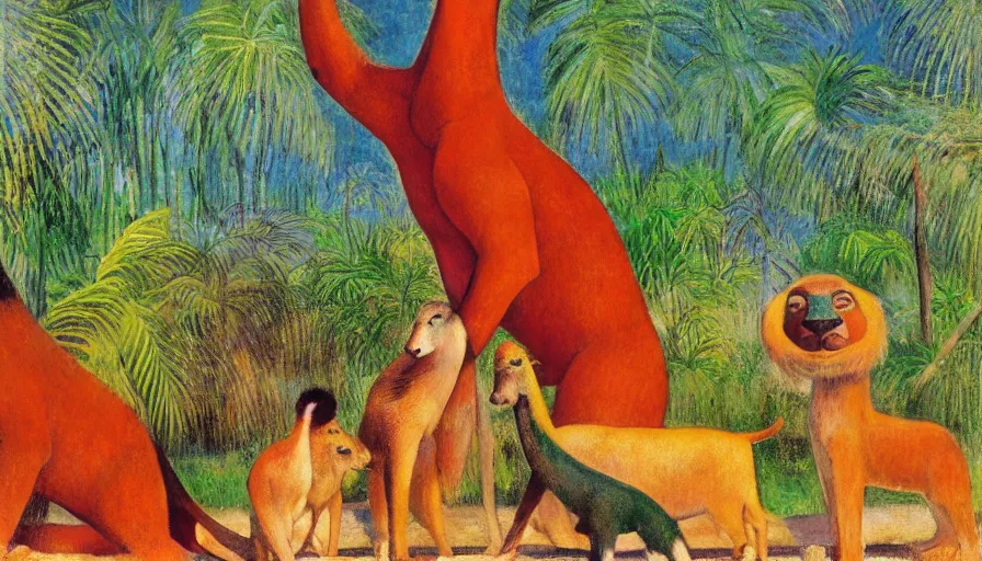 Prompt: a 1 9 6 8 brazilian nordeste zoo designed by jules bastien - lepage, tarsila do amaral, frank weston and gustave baumann, zoo, trending on artstation, mediterranean, zoo animals 1 9 6 8, sharp focus, colorful refracted sparkles and lines, soft light, 8 k 4 k