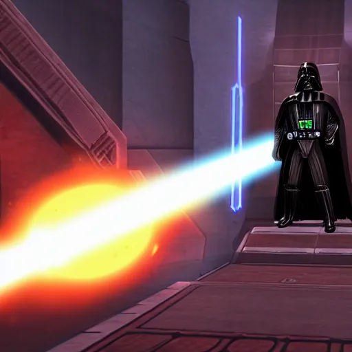 Image similar to video game screenshot of darth vader in star wars knights of the old republic