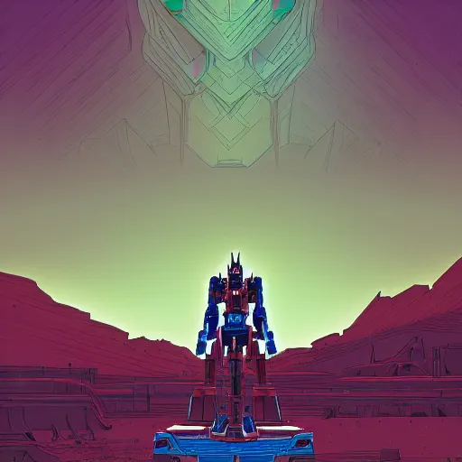 Image similar to optimus prime standing in the desert by kilian eng