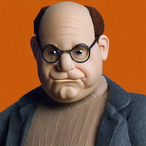 Image similar to george costanza as a muppet. highly detailed felt. hyper real photo. 4 k.