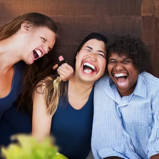 Prompt: shutterstock photo of people laughing, watermark