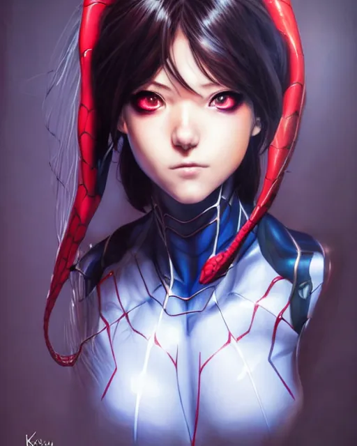 Image similar to portrait Anime spiderman cosplay girl cute-fine-face, pretty face, realistic shaded Perfect face, fine details. Anime. realistic shaded lighting by katsuhiro otomo ghost-in-the-shell, magali villeneuve, artgerm, rutkowski Jeremy Lipkin and Giuseppe Dangelico Pino and Michael Garmash and Rob Rey