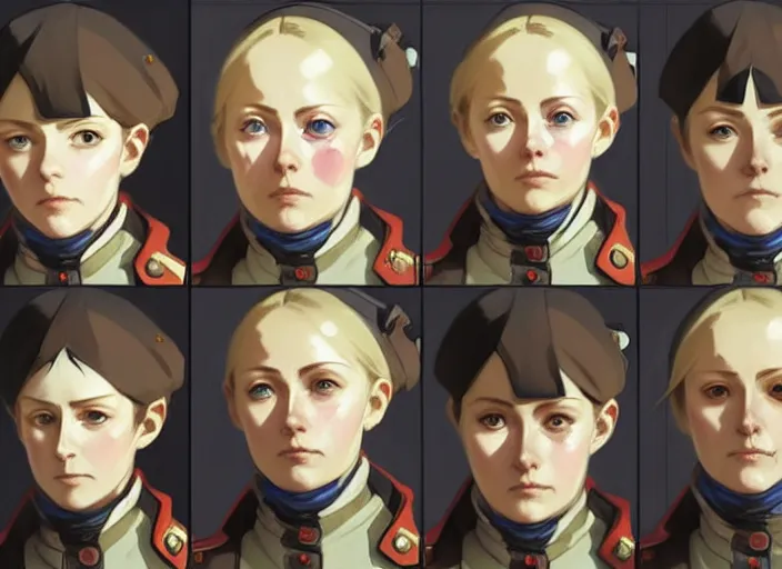 Image similar to 1 8 5 5 british crimean war nurse, character face study, multiple angles, directions and moods. faces only, concept art finely detailed perfect art, painted by greg rutkowski makoto shinkai takashi takeuchi studio ghibli, pinterest, cevagraf comics