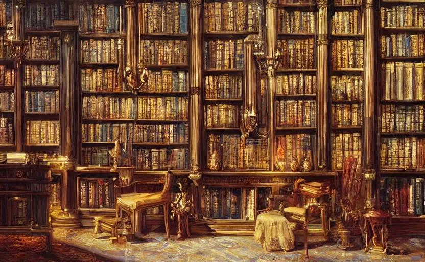 Prompt: Alchemy Library. By Konstantin Razumov, highly detailded