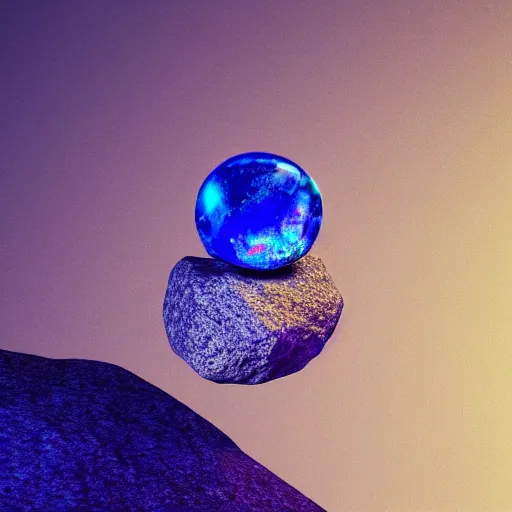 Prompt: a blue rock with a large crystal on top of it, a hologram by filip hodas, featured on polycount, holography, tesseract, made of crystals, octane render