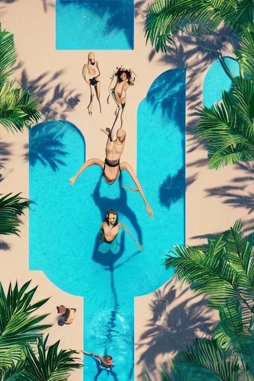 Prompt: summer swimming party, dark fantasy, Hawaii, symmetry, octane render