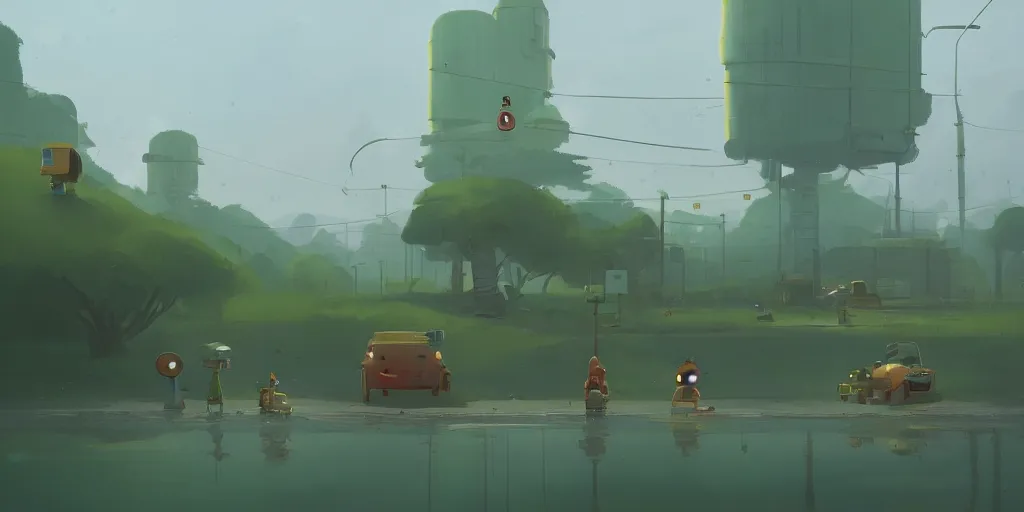 Image similar to Drinking green tea by Goro Fujita and Simon Stalenhag , 8k, trending on artstation, hyper detailed, cinematic