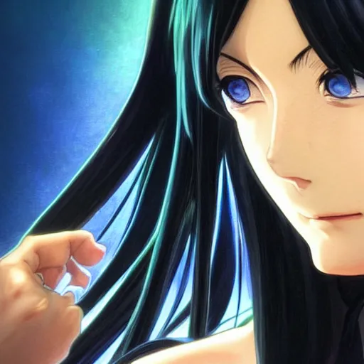 Image similar to highly detailed vfx portrait of nico robin by eiichiro oda!, makoto shinkai, alphonse mucha, sharp focus, art by artgerm and greg rutkowski!, backlit, harsh overhead sunlight, blue eyes!!, large aquiline nose!!, kaoru mori, best of behance,