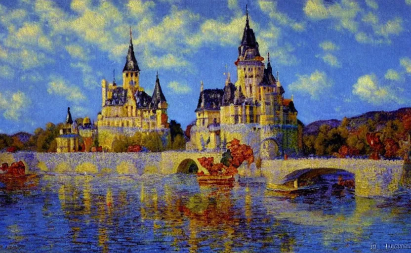 Prompt: a French impressionist oil painting of a lego castle