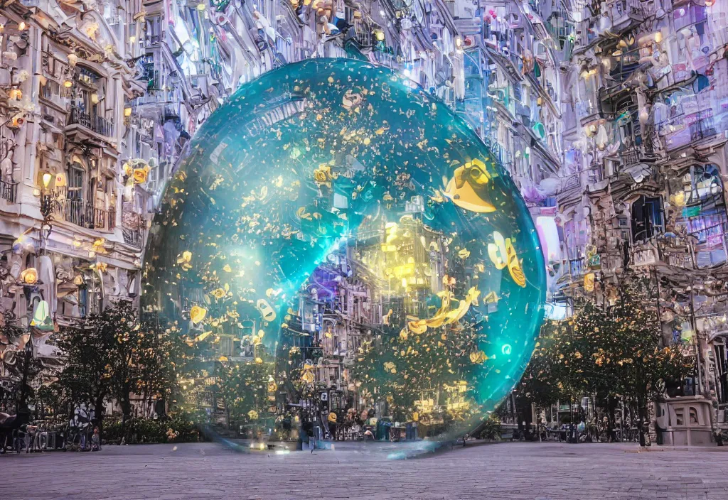 Image similar to 3 d 🐝 popping out of curved screen, town square, volumetric lighting, bokeh, creterion collection, shot on 7 0 mm, instax