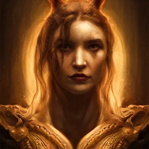 Image similar to majestic gracious regal evil face portrait, ancient greece, atmospheric lighting, painted, intricate, volumetric lighting, beautiful, rich deep colours masterpiece, golden hour, sharp focus, ultra detailed, by leesha hannigan, ross tran, thierry doizon, kai carpenter, ignacio fernandez rios